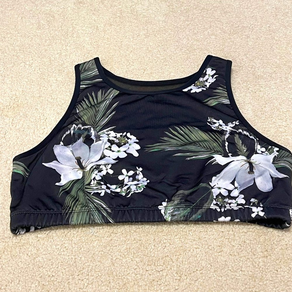 2 Liv Sports Bra Womens Size XL Black Floral High Neck Wireless